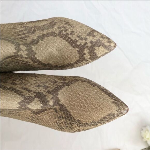 NEW PARIS TEXAS Slip On Leather Boots Sz 37 Snake Print Mid Calf Pointy Toe - Picture 12 of 15